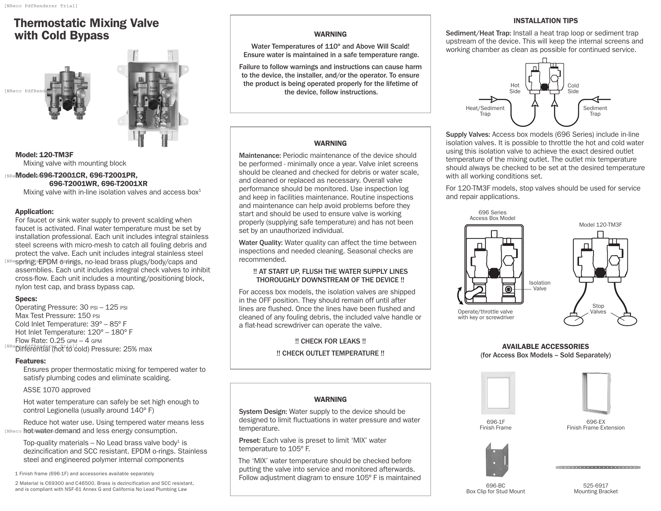 THERMOSTATIC MIXING VALVE - INSTRUCTION SHEET.PDF Technical Document